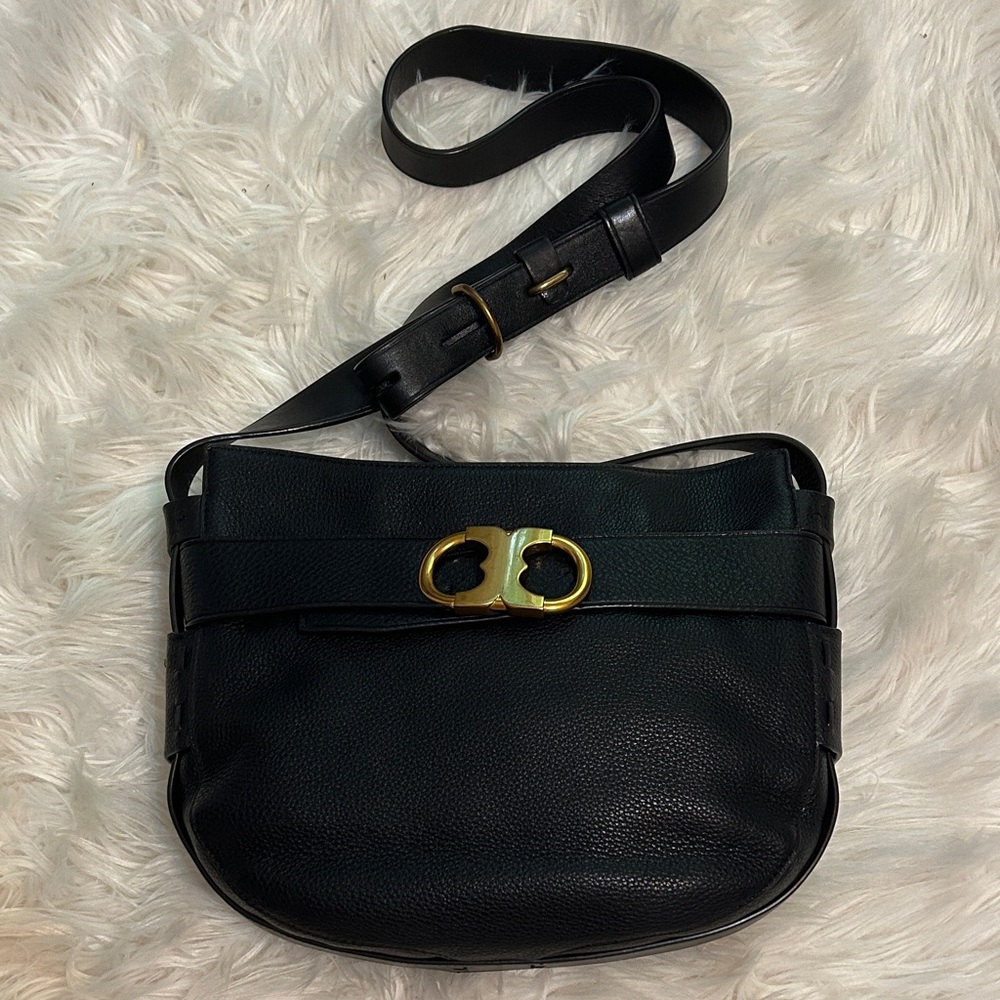 TORY BURCH GEMINI LINK Black Leather Crossbody Bag